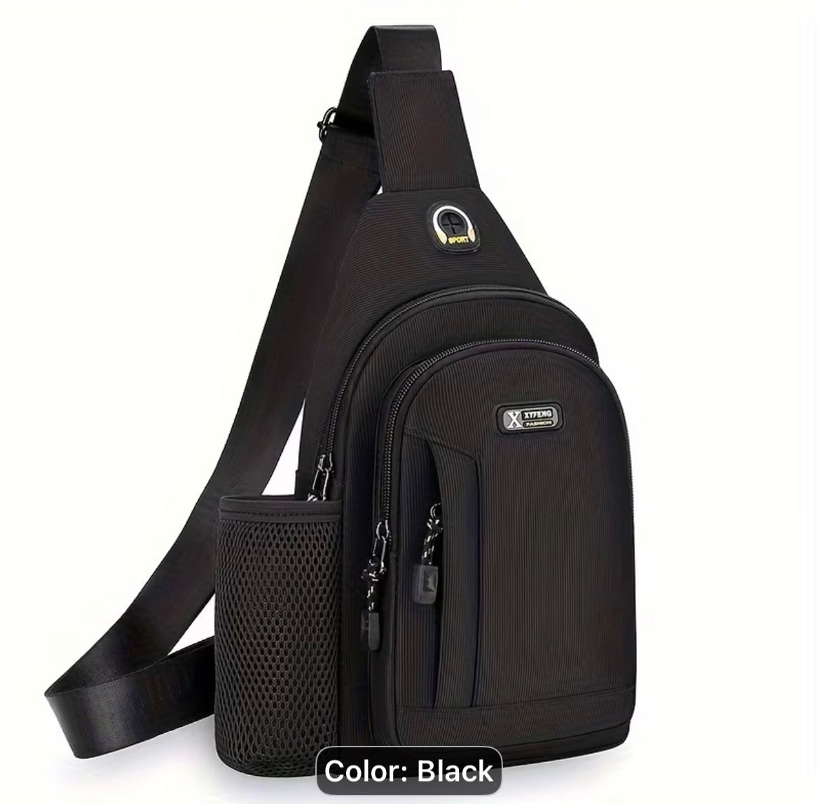 Men's Casual Oxford Sling Chest Bag with Water Bottle Holder