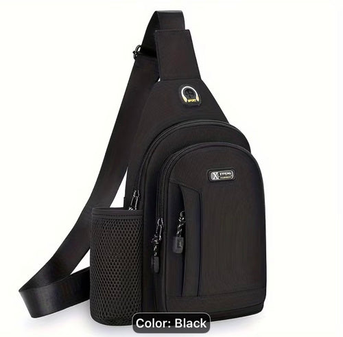 Men's Casual Oxford Sling Chest Bag with Water Bottle Holder