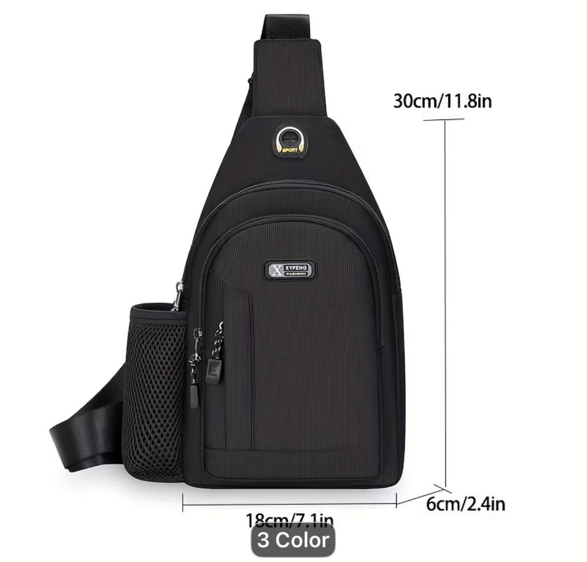 Men's Casual Oxford Sling Chest Bag with Water Bottle Holder