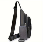 Men's Casual Oxford Sling Chest Bag with Water Bottle Holder
