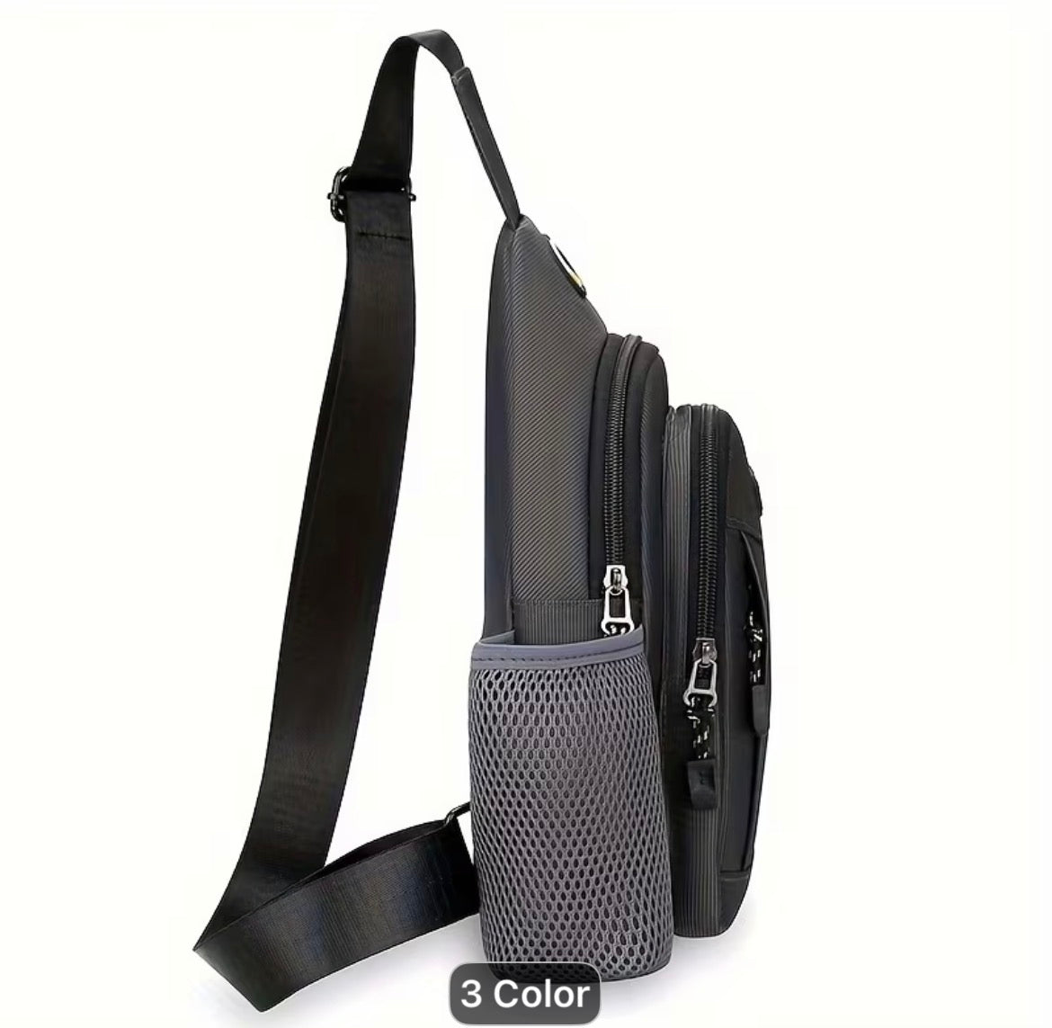 Men's Casual Oxford Sling Chest Bag with Water Bottle Holder