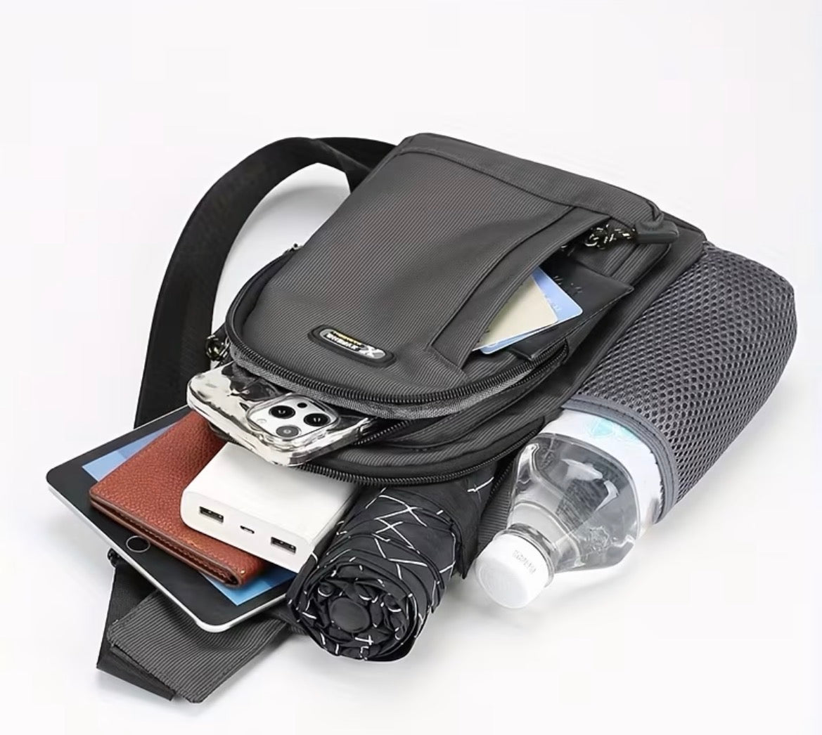 Men's Casual Oxford Sling Chest Bag with Water Bottle Holder