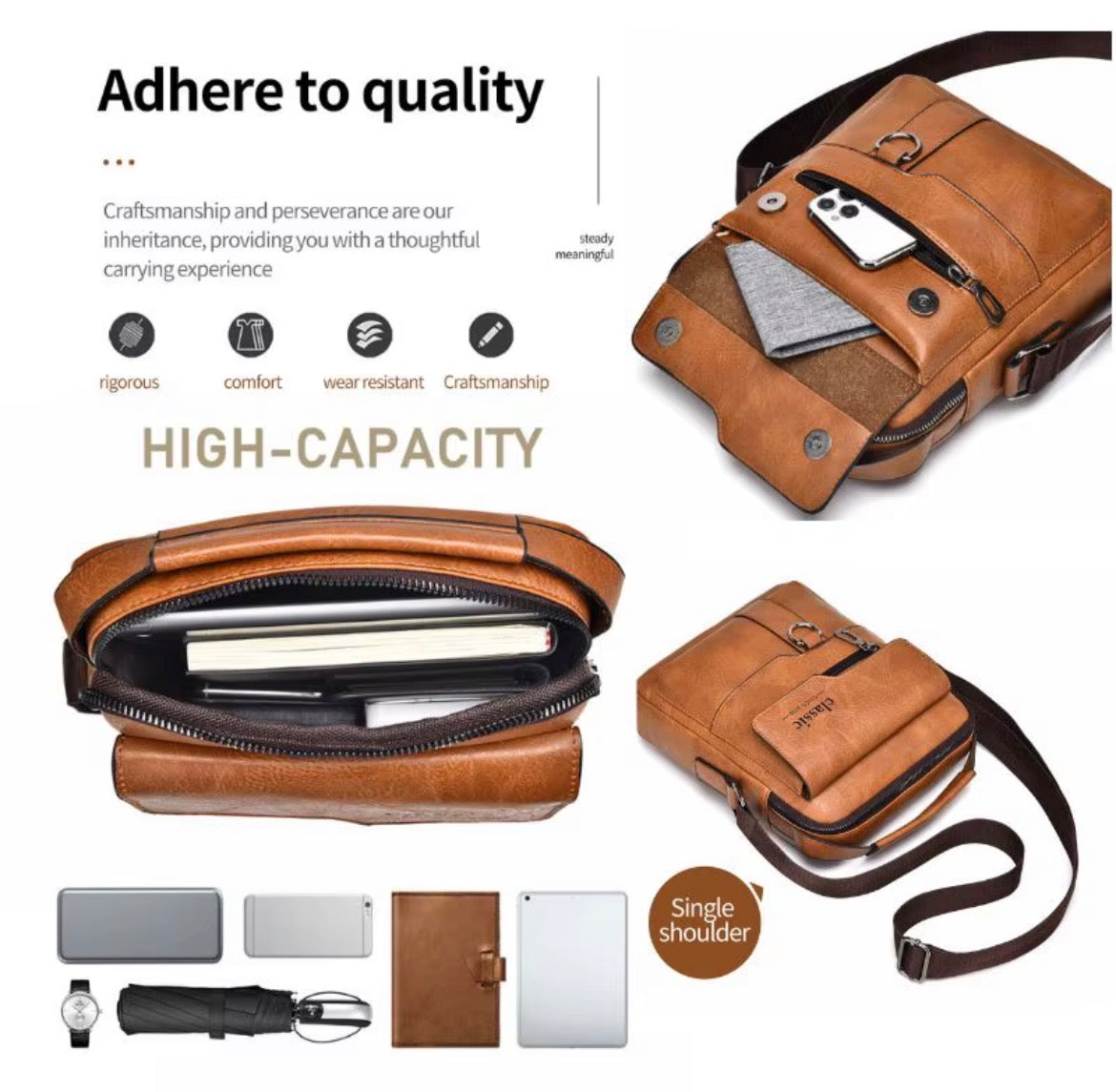 Luxury Brand Men Crossbody Bag Leather Shoulder Bag